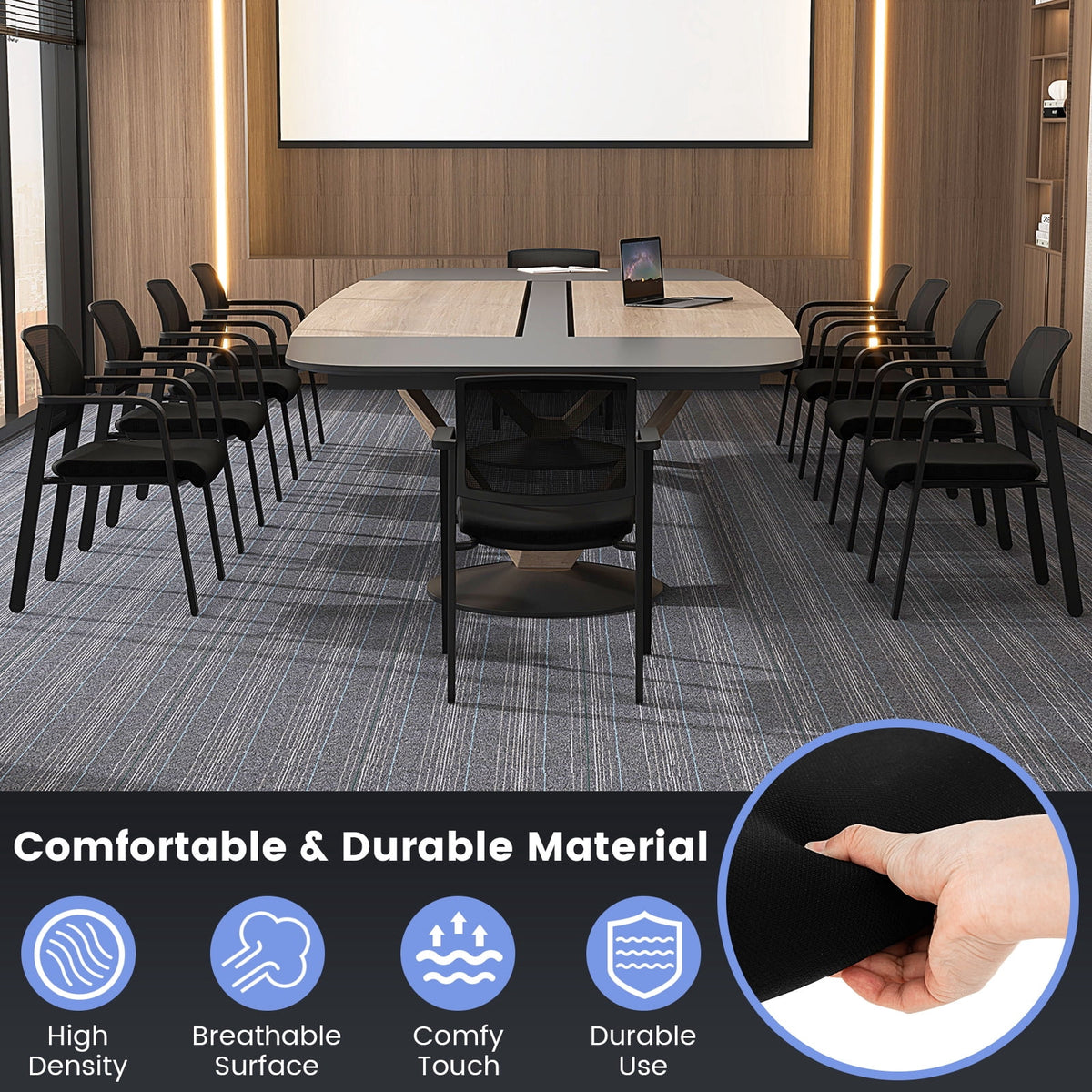 Gymax 8-Pack Office Conference Chair Set Mesh Guest Reception Stack Chairs w/ Caster Wheels