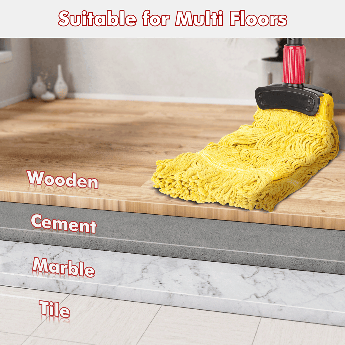 SUGARDAY Commercial Mop for floors Looped-End String Wet Heavy Duty Industrial Wet Mop