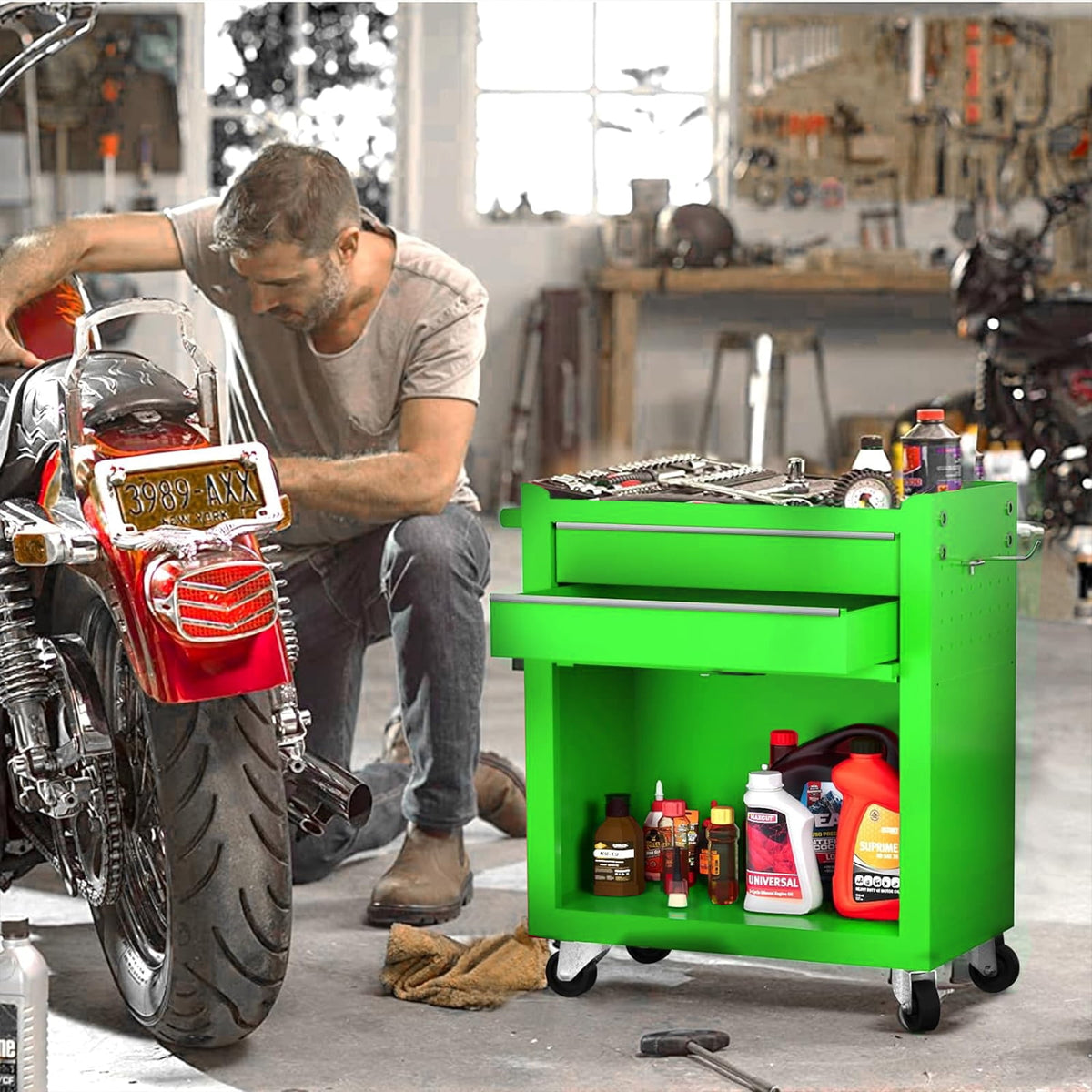 Artbros 8-Drawer Rolling Tool Chest, Large Tool Cabinet with Wheels, Detachable Toolbox Storage for Garage, Repair Shop, Workshop, Green