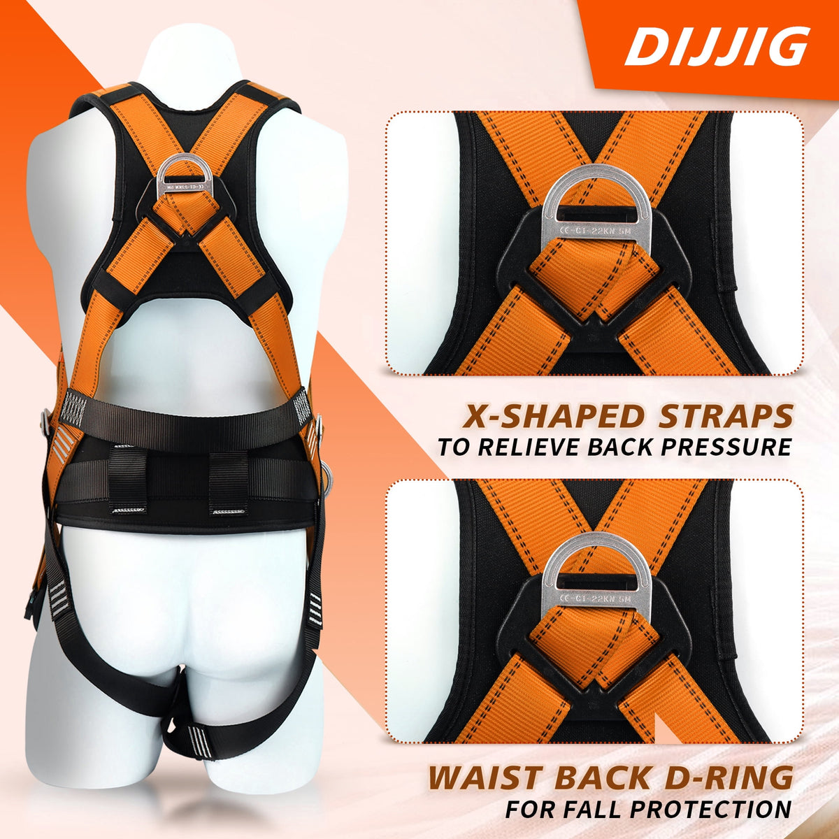 Fall Protection Premium Safety Harness with Shock Absorbing Lanyard, Vented & Padded Shoulder, Legs & Back - Upgrade 4 Quick Buckles