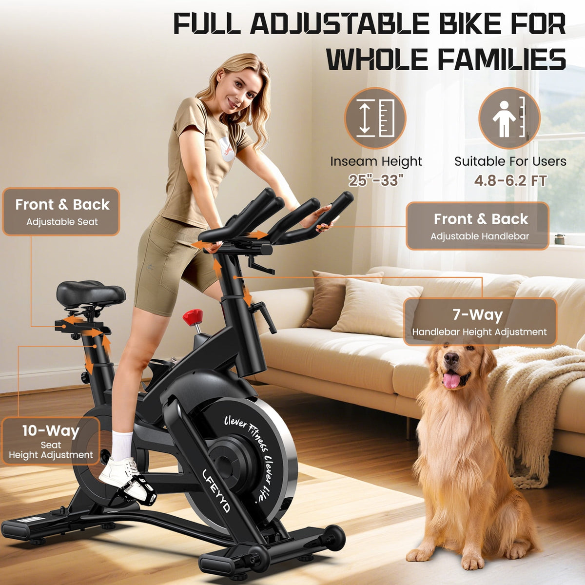 LFEYYD Semi-Commercial Exercise Bike Built-in Bluetooth Pro Magnetic Stationary Bicycles for Gym Home Workout Weight up to 380LBS