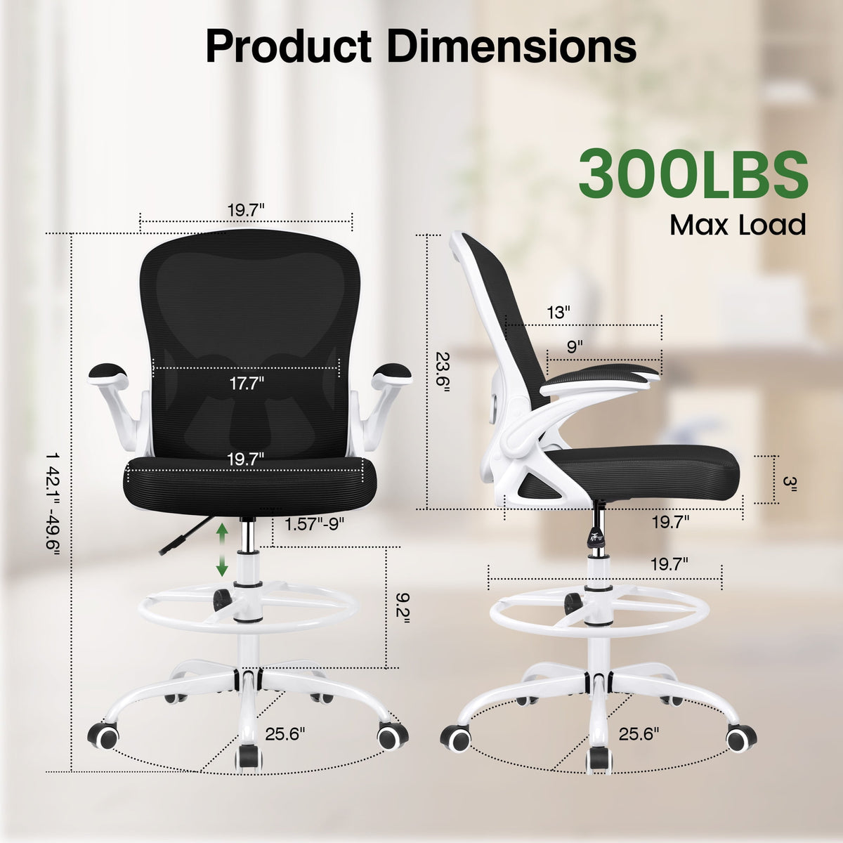 ATHOPE Ergonomic Office Chair, Mesh Desk Chair with Lumbar Support, Tall Office Chair with Flip-Up Armrests and Footrest Ring, Adjustable Computer Chair for Standing Desk Home Office, White