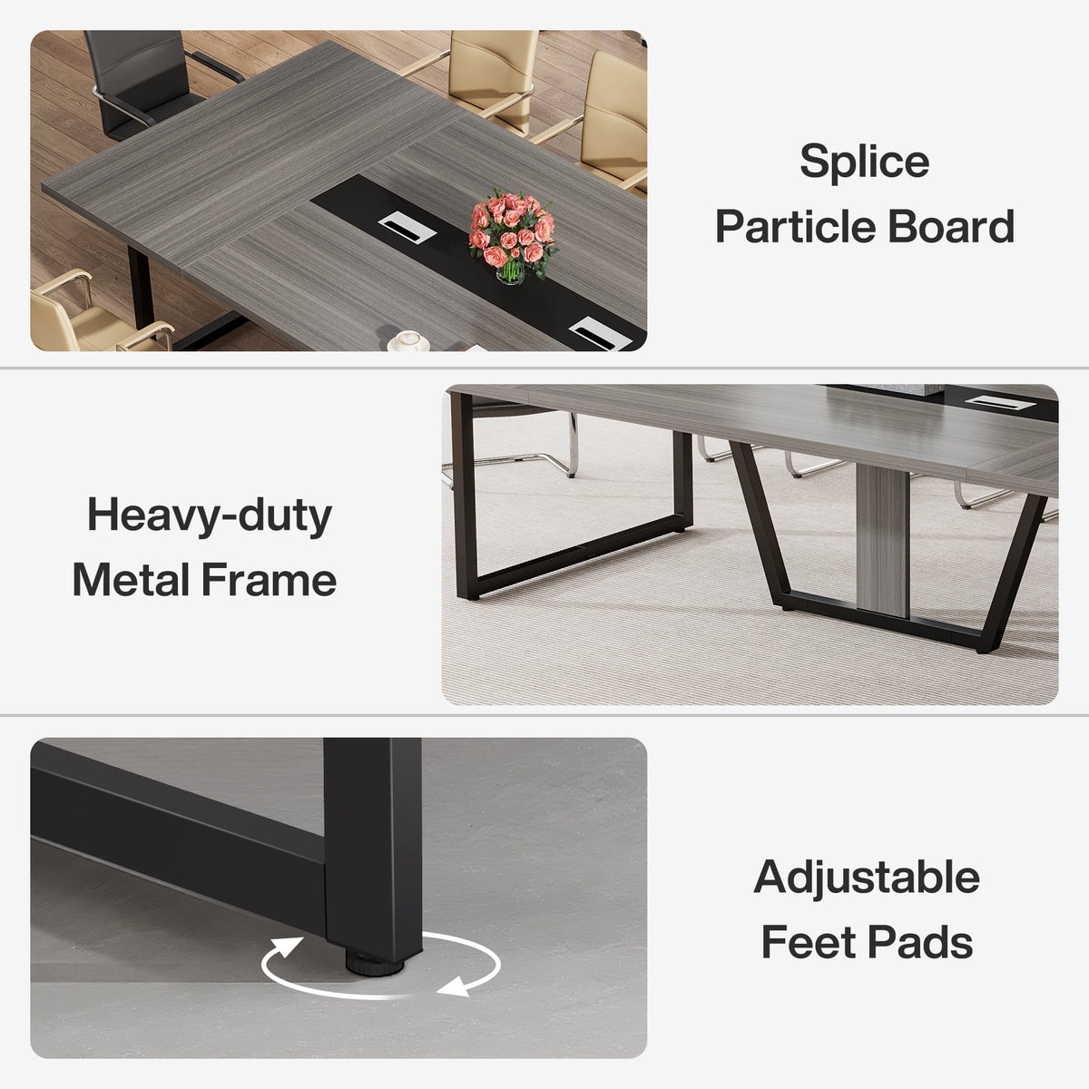 Fnova 94"Large Conference Table for 8-10 People, Modern Executive Meeting Table with Cable Management & Adjustable Feet, Heavy-Duty Office Conference Desk for Boardroom, Training Room