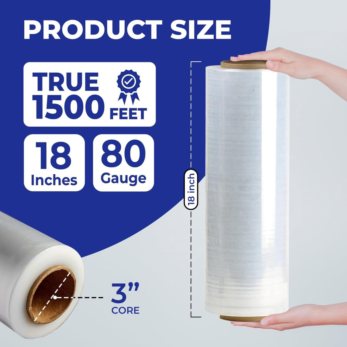 Rosmonde Plastic Stretch Wrap Bulk, 200 Pack, 18 in x 1500 ft, 80 Gauge Thick, 9.4 lbs/Roll, Heavy Duty Shrink Wrap for Moving, Storage & Warehouse Pallet Wrapping