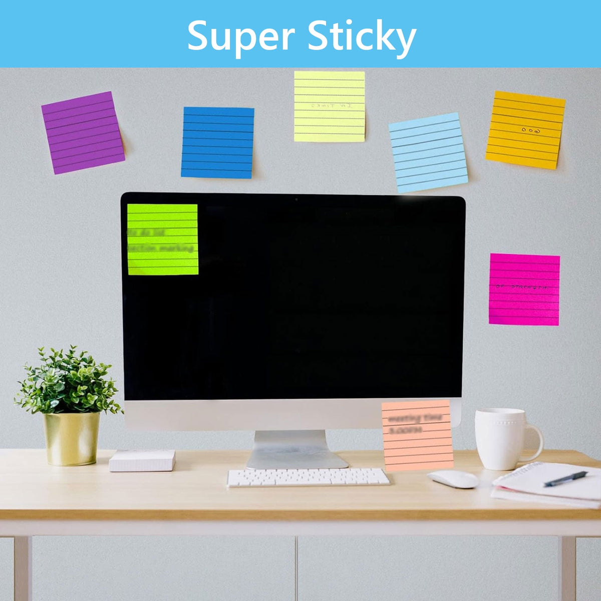 Tripumer 8 Pack Lined Sticky Notes Ruled Self Sticky Note 3 x 3 in 80 Sheets Each Pad 8 Colors