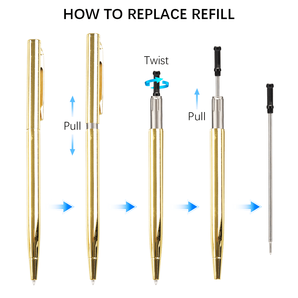 12 Pcs Gold Metal Slim Ballpoint Pens Bulk Retractable Metallic Black Ink 1 mm Medium Point Smooth Writing Pens for Wedding Business Office