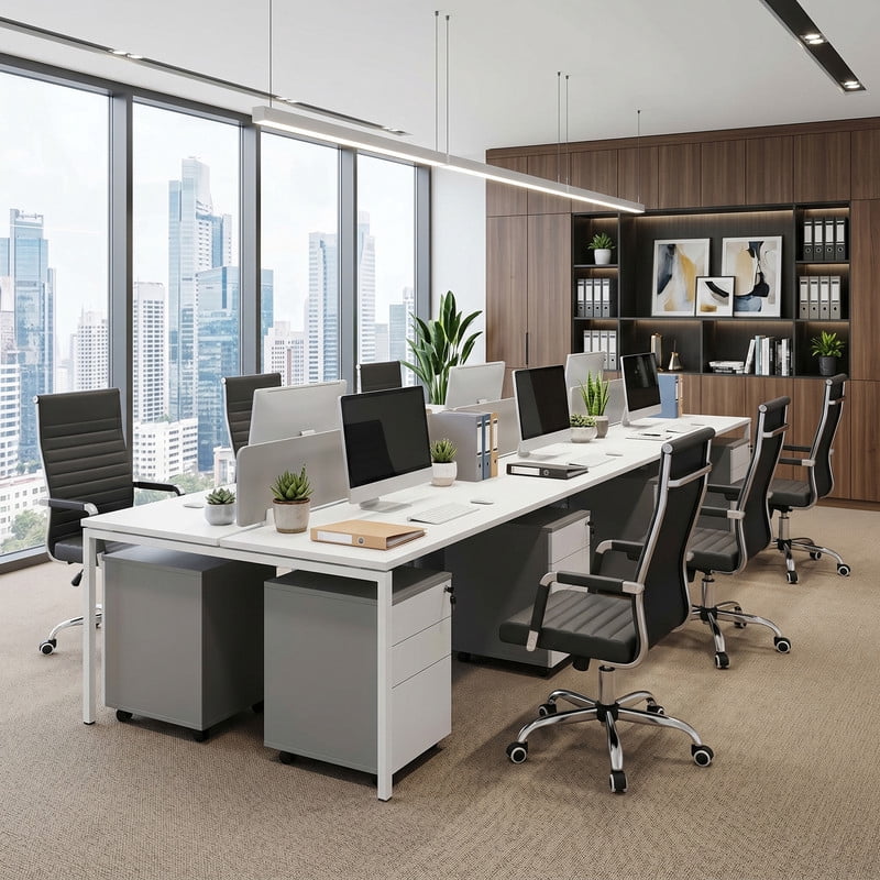 Lacoo Mid-Back Faux Leather Office Desk Chair Executive Conference Task Chair with Arms, Black