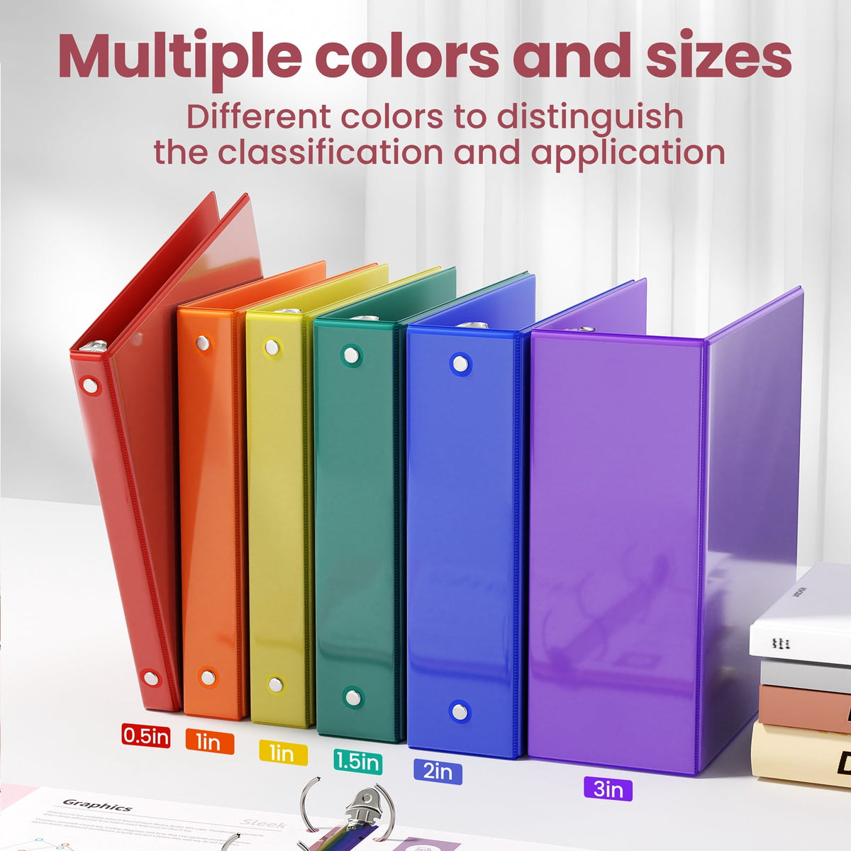 SUNEE 1.5 Inch Binders 3 Ring 6 Pack, Clear View Three Ring 1 1/2 Inch Binders PVC-Free (Fit 8.5x11 Inches) for School or Office Supplies, Classic 6 Colors