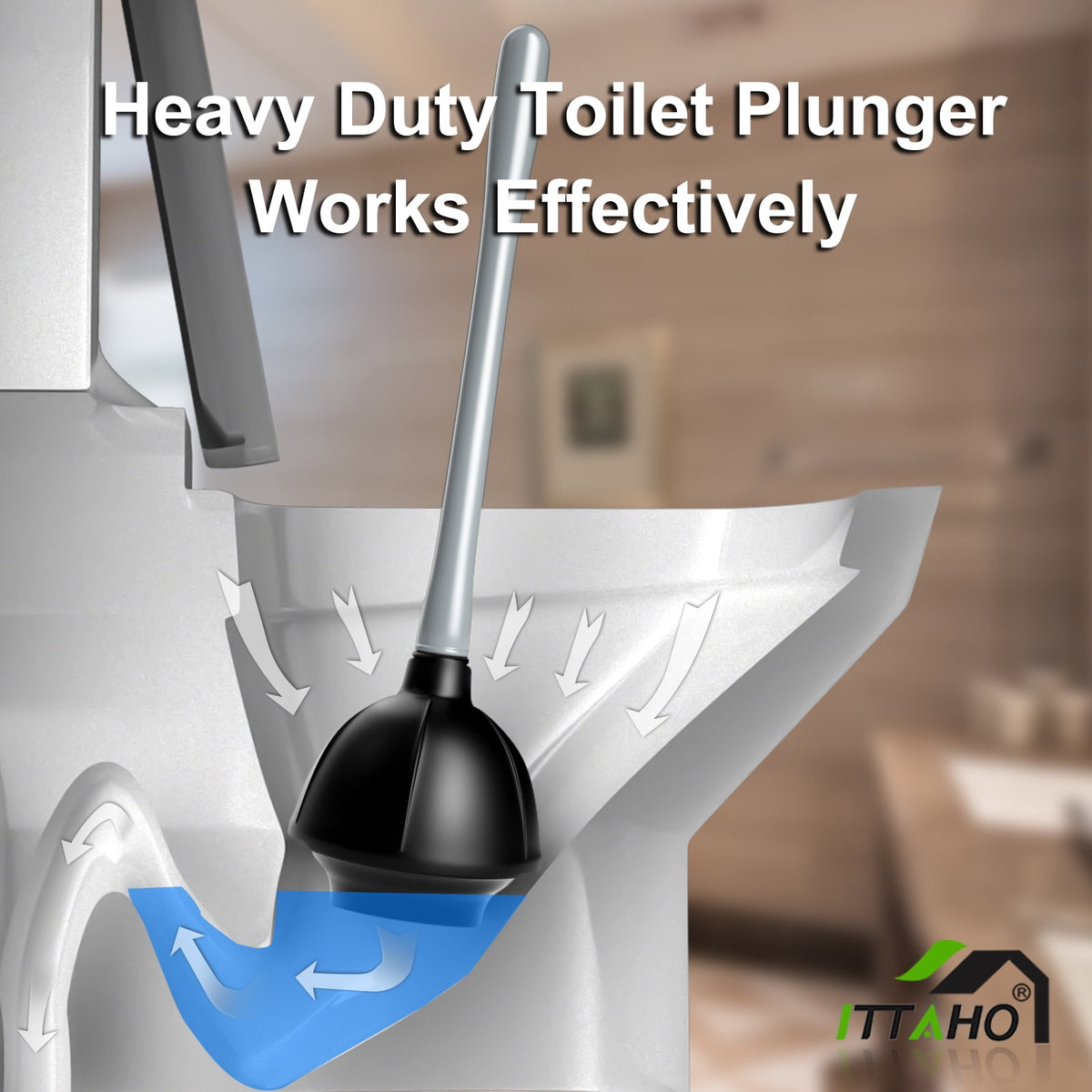ITTAHO 2-in-1 Toilet Plunger & Toilet Bowl Brush Set, Bathroom Cleaning Tool with Holder