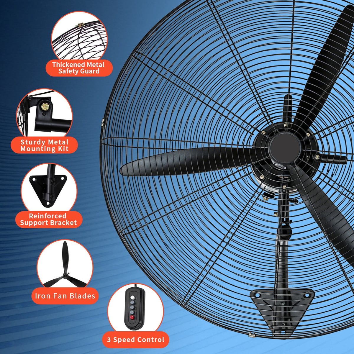 YXSC 30 Inch Industrial Wall Mount Fan, 11200 CFM High Velocity Oscillating Commercial Fan, 3-Speed Heavy Duty Metal Garage Warehouse Workshop Fan with Adjustable Tilt, 120W Motor, Black