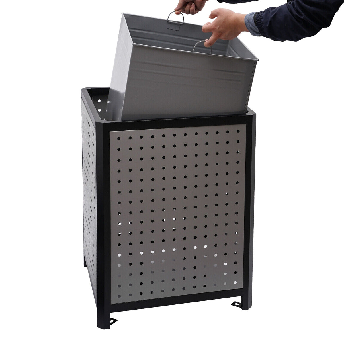 38-Gallon Outdoor Trash Can with Build-in Ashtray Industrial Waste Trash Can Waste Container Stainless Steel Industrial Durable Trash Can