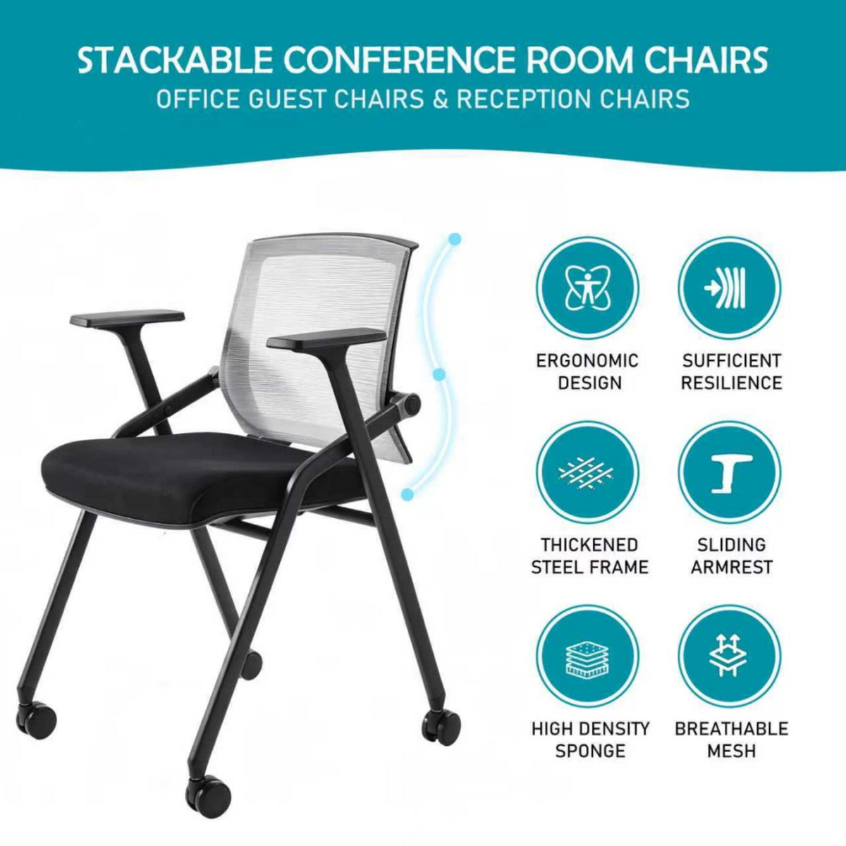 BLANEDUO Folding Office Desk Chair BIFMA Certified Stackable Conference Room Chairs with Wheels Lumbar Support Gray 20 Pack