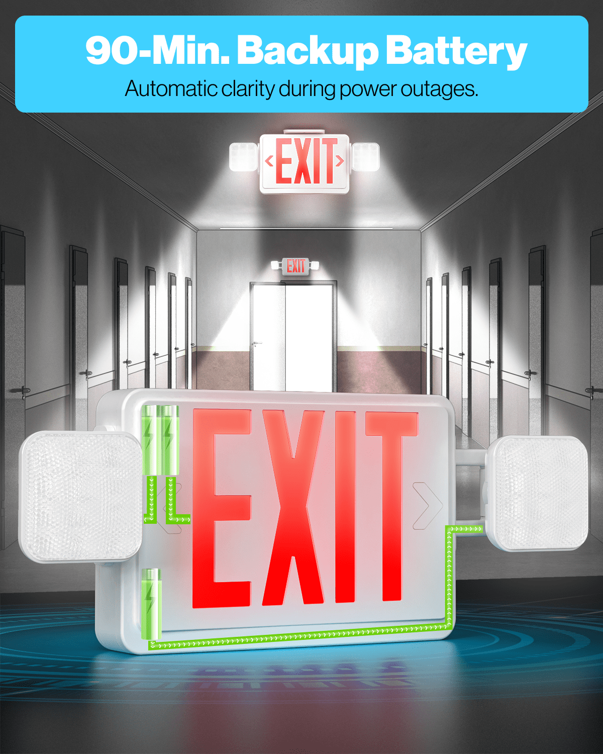 Sunco 6 Pack Red Exit Signs With Emergency Lights, Two Adjustable Square LED Lights, 94V-0 Fire Resistant, Backup Battery, 120-277V, Wall Or Ceiling Mount, Commercial Grade Double Sided UL