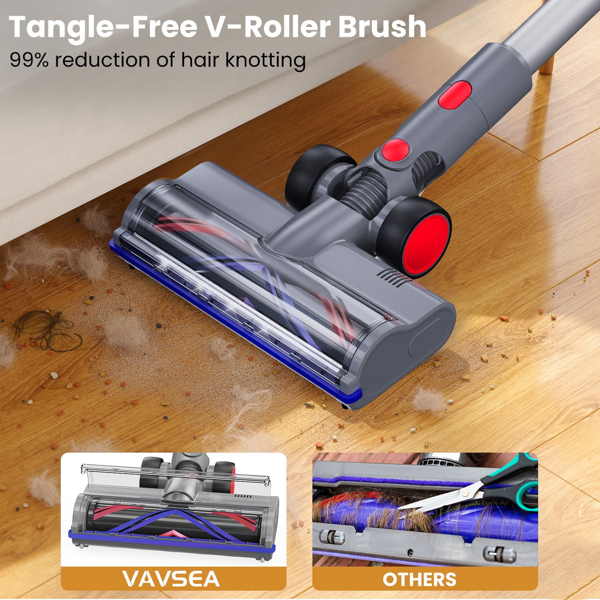 VAVSEA Cordless Stick Vacuum Cleaner, 38KPa Powerful Suction Vacuum with Double Dust Cup, for Carpet, Hard Floor & Pet Hair Cleaning