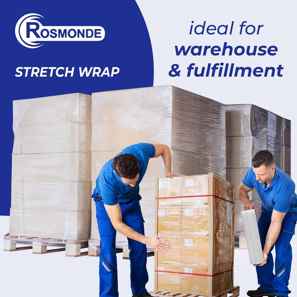 Rosmonde Plastic Stretch Wrap Bulk, 200 Pack, 18 in x 1500 ft, 80 Gauge Thick, 9.4 lbs/Roll, Heavy Duty Shrink Wrap for Moving, Storage & Warehouse Pallet Wrapping