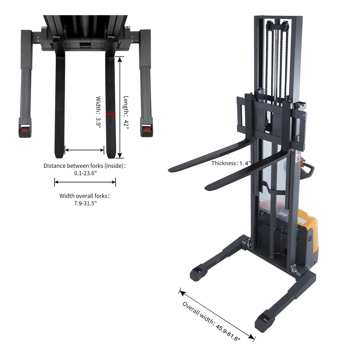 APOLLOLIFT 3300lbs Full Electric Pallet Stacker 118" Lifting Height Walkie Forklift