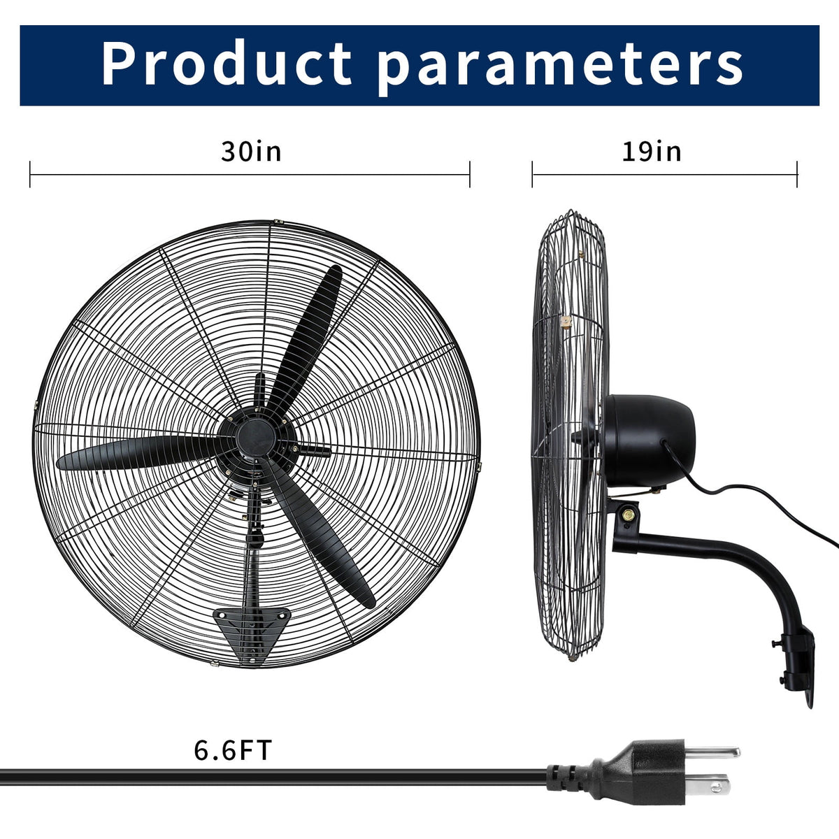 YXSC 30 Inch Industrial Wall Mount Fan, 11200 CFM High Velocity Oscillating Commercial Fan, 3-Speed Heavy Duty Metal Garage Warehouse Workshop Fan with Adjustable Tilt, 120W Motor, Black