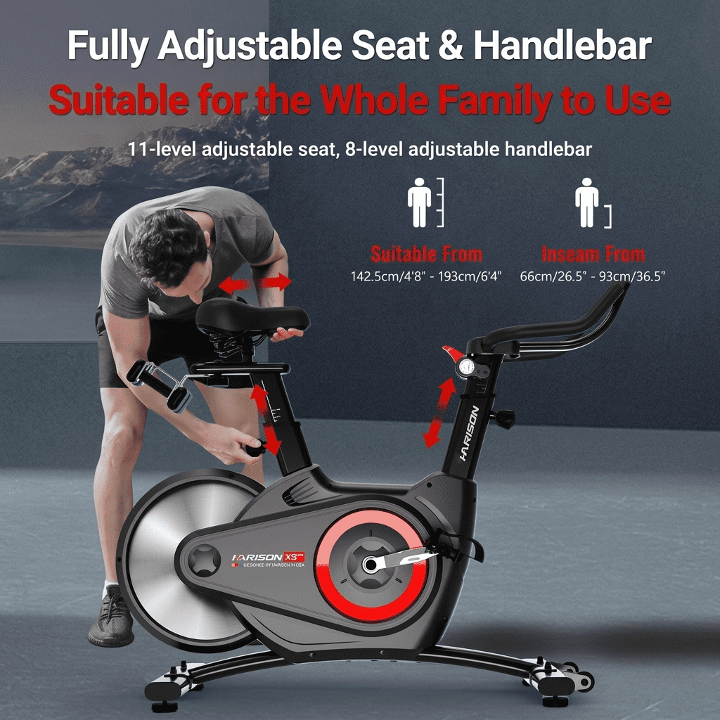 HARISON Semi-Commercial Magnetic Exercise Bike with 400LBS Capacity, Indoor Cycling Bike with Bluetooth, Tablet Holder & Dumbbell Rack for Home Gym