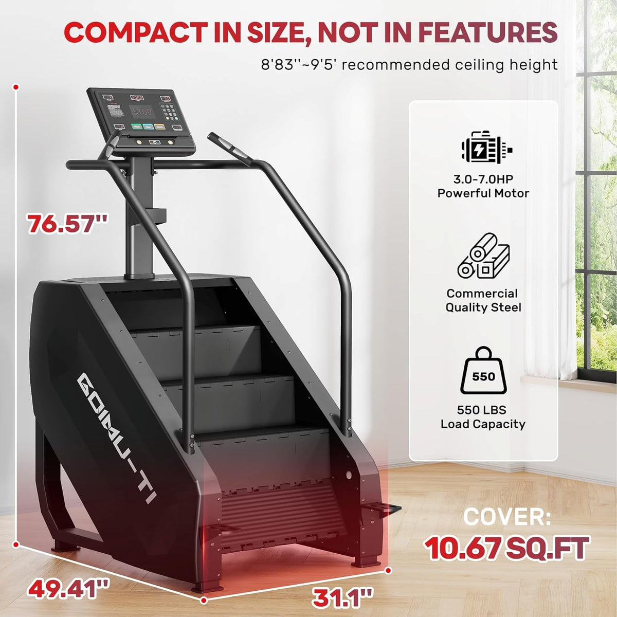 Stair Stepper Machine, 550Lbs Commercial Grade Stair Climber for Home with 15 Resistance Level and LED Screen, Stepmill Exercise Machine for Full Body Workouts, 24-164 Steps/Min