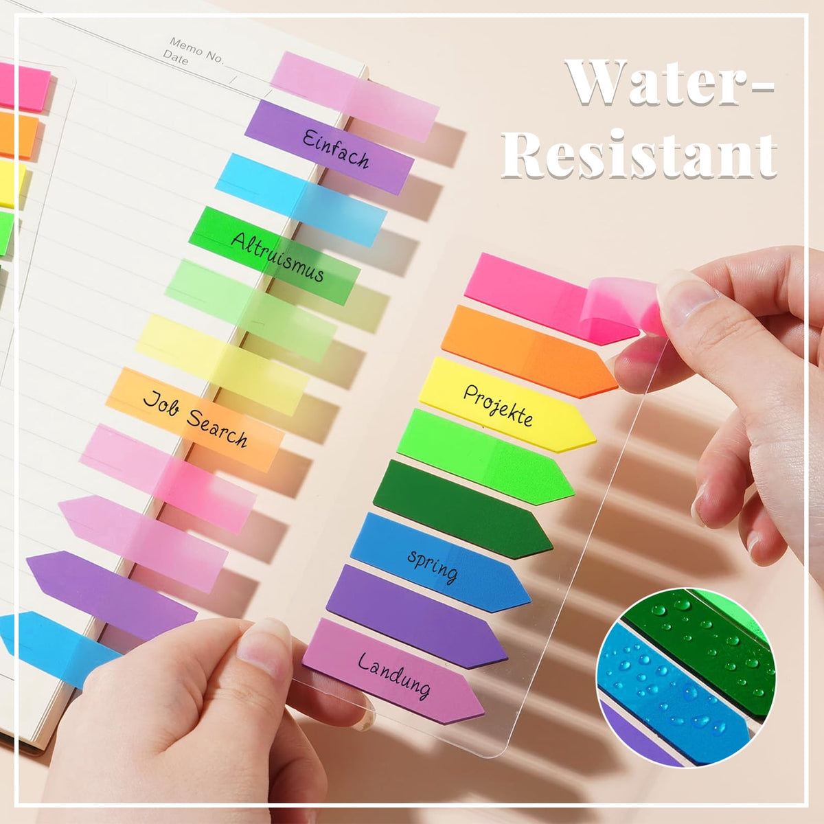 600 Pcs Page Markers Sticky Tabs, Translucent Flags Arrow Fishtail Shapes, 8 Colors per Shape, 3 Packs of 600, Self-Stick Index Tabs