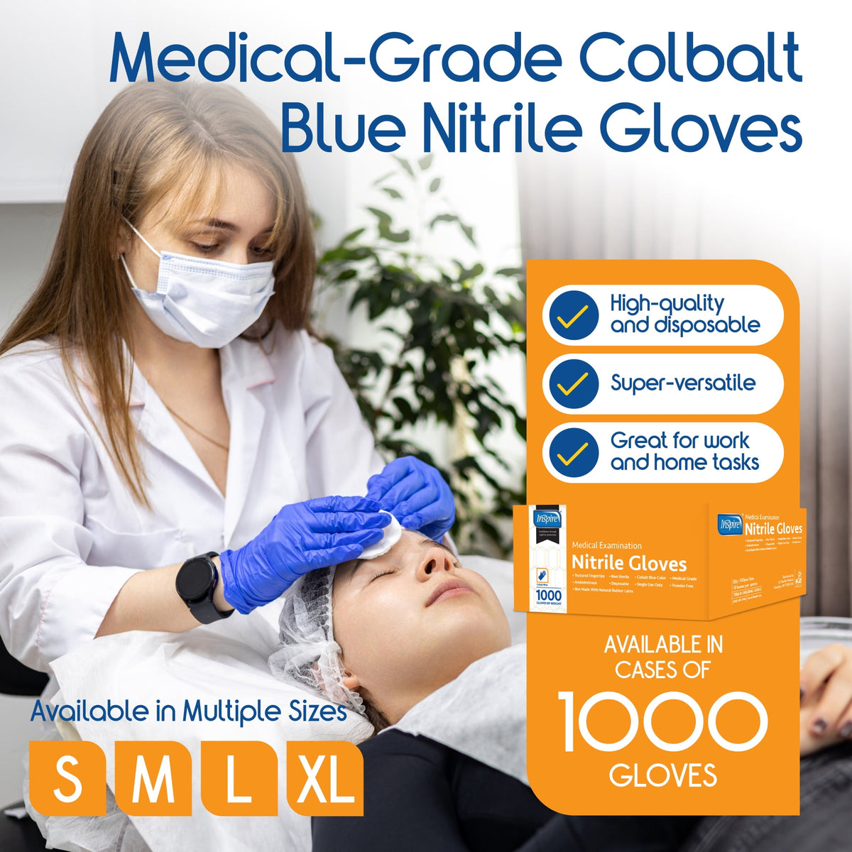 Inspire Nitrile Gloves Medical Examination | 4.5 Grade The Original Quality Stretch Cobalt Blue | Disposable Latex Free Case of 1000 (Size L)