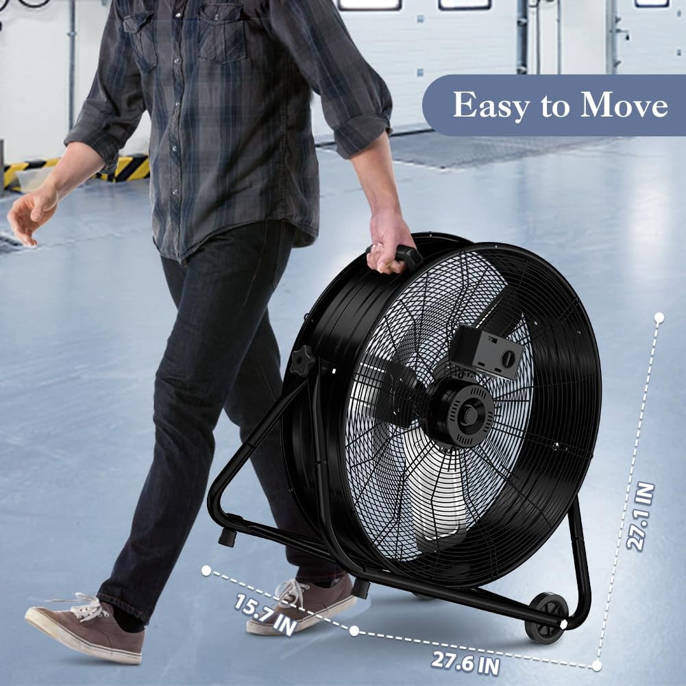 Nordic Hygge 24 in. High-Velocity 3-Speed Industrial Drum Fan with Wheels and Adjustable Tilt in Black