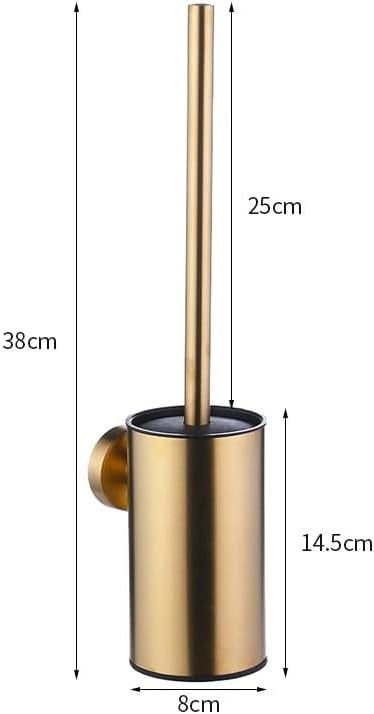 Compact Toilet Brush & Holder, Stainless Steel ,Wall-Mounted,easy to install,long handle,Heavy Duty Cleaner for Bathroom, brushed gold