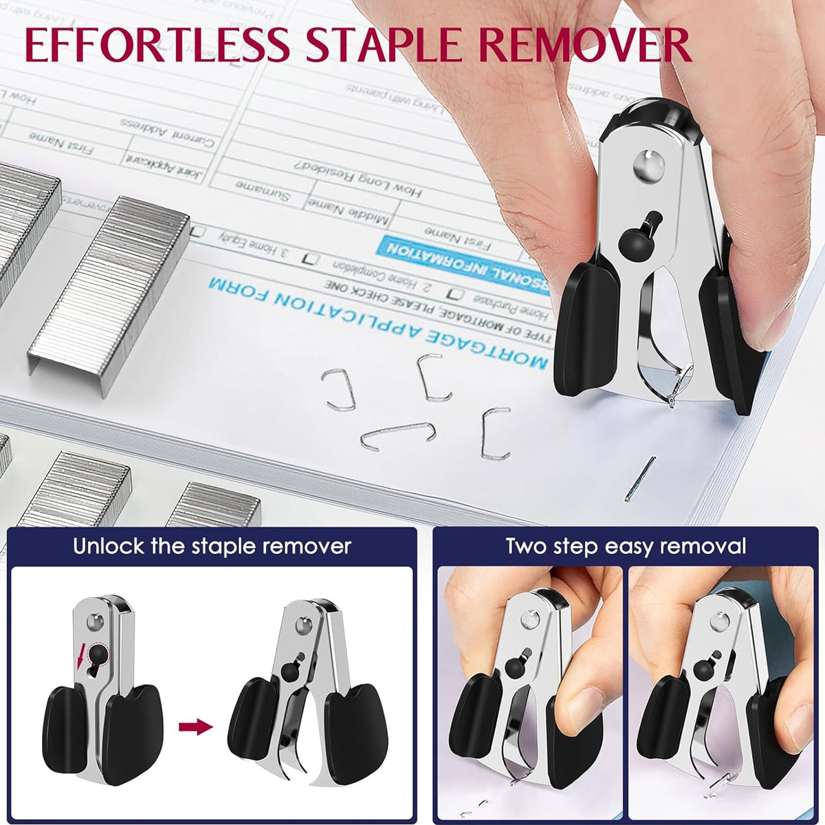 BAODELI Heavy Duty Metal Stapler, 50-Sheet Capacity, Includes Staples & Remover, Black, Full Strip for Office Desk