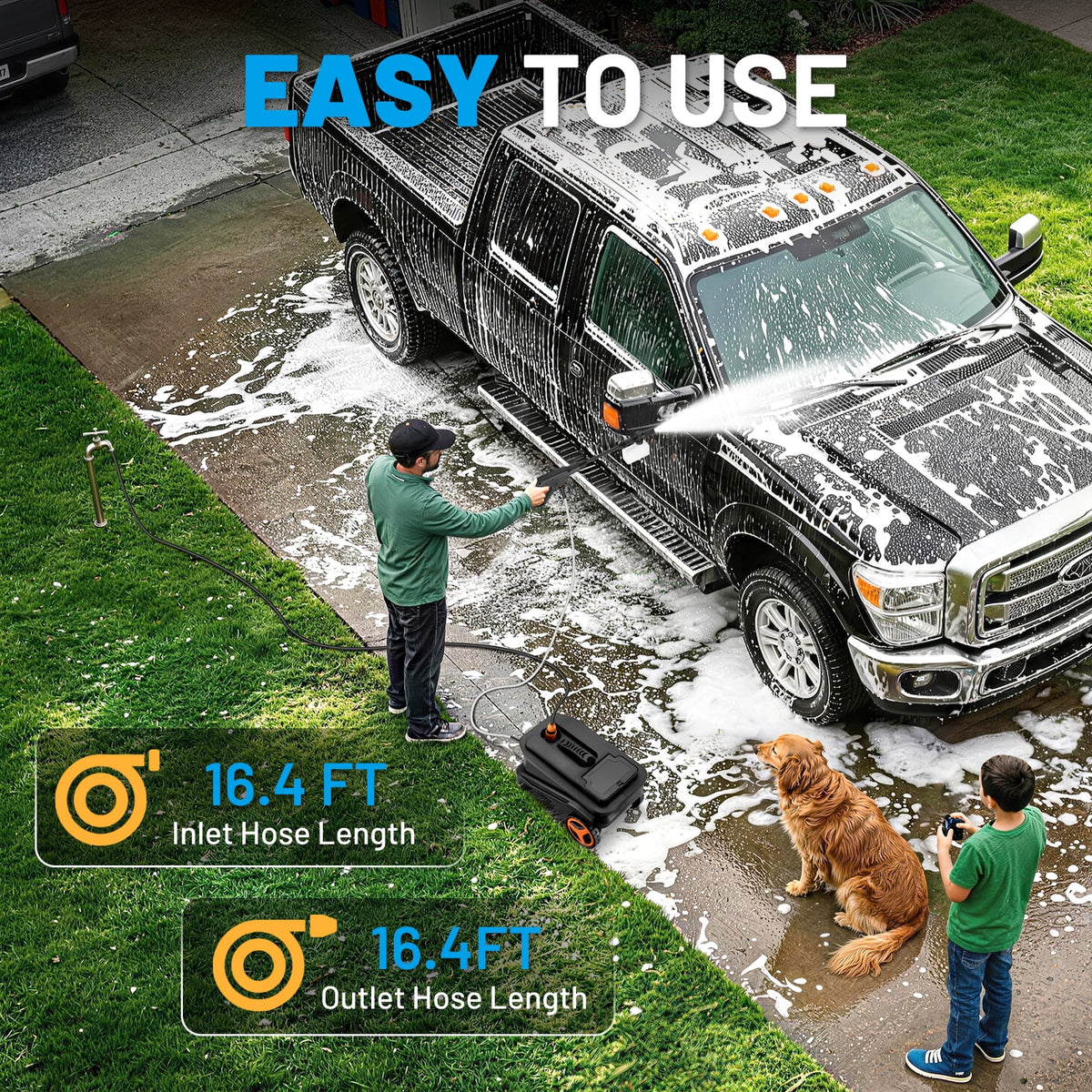 SPBTAR Electric High Pressure Washer, 2000PSI Cordless Pressure Washer with 3 Modes of Water Supply, 0°-180° Swivel Joint, 7.2 Gallon Tank & Wheels for Car/Fences/Driveway/Home/Patio Cleaning