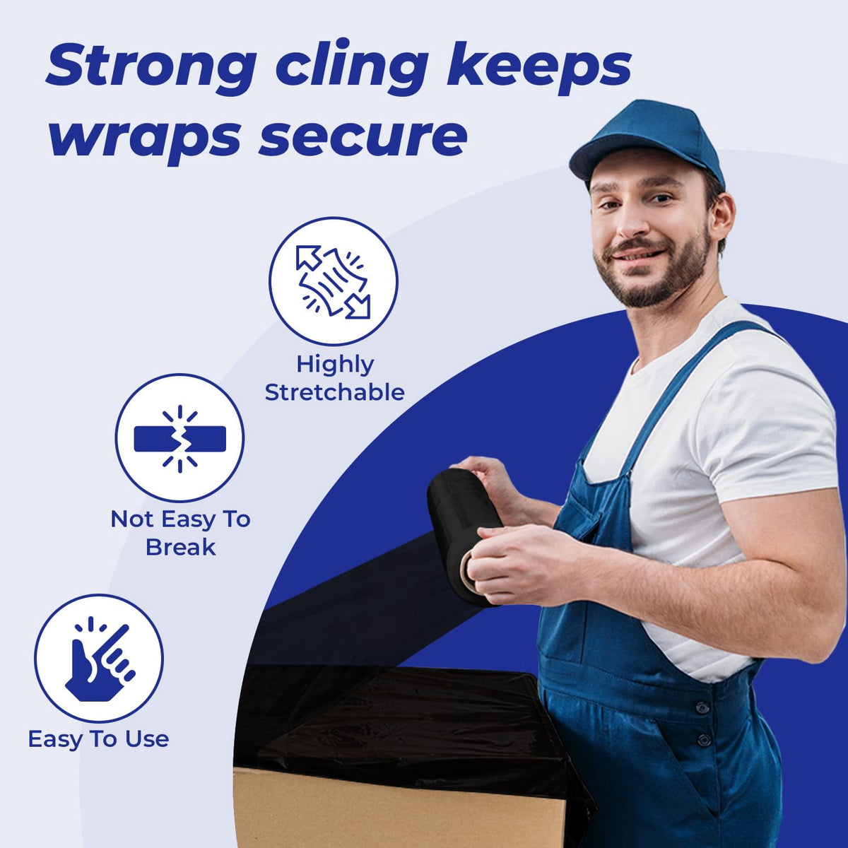 Rosmonde Black Plastic Stretch Wrap Bulk, 128 Rolls Pack, 18 in x 1500 ft, 80 Gauge Thick, 9.4 lbs/Roll, Industrial Strength Shrink Wrap for Warehouse, Moving & Secure Pallet Wrapping