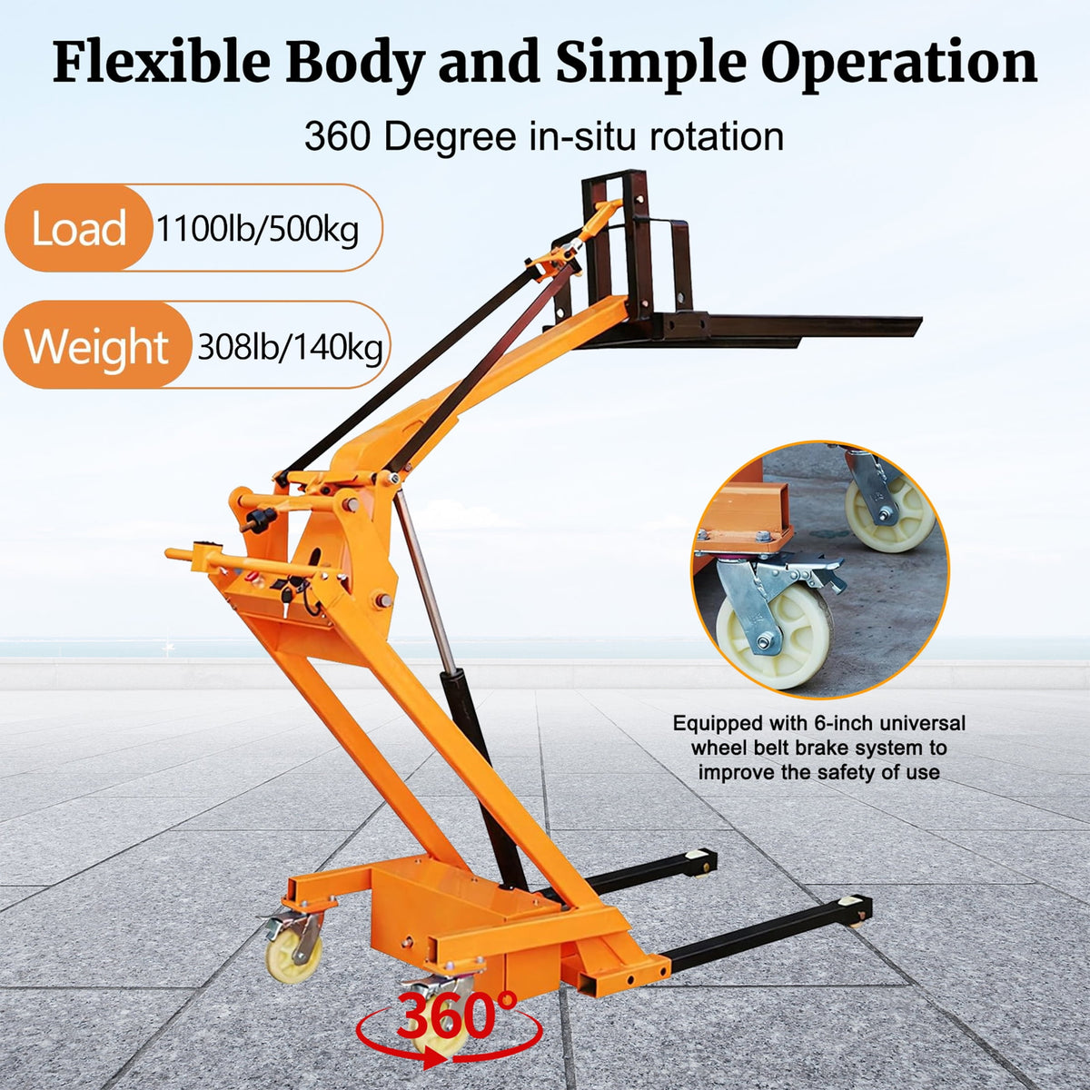1100LBS Capacity Full Electric Pallet Stacker Walkie Forklift - 5.6FT Lifting Height Portable Material Handling Lift Truck with Foldable Design for Warehouse, Factory, Logistics & Retail