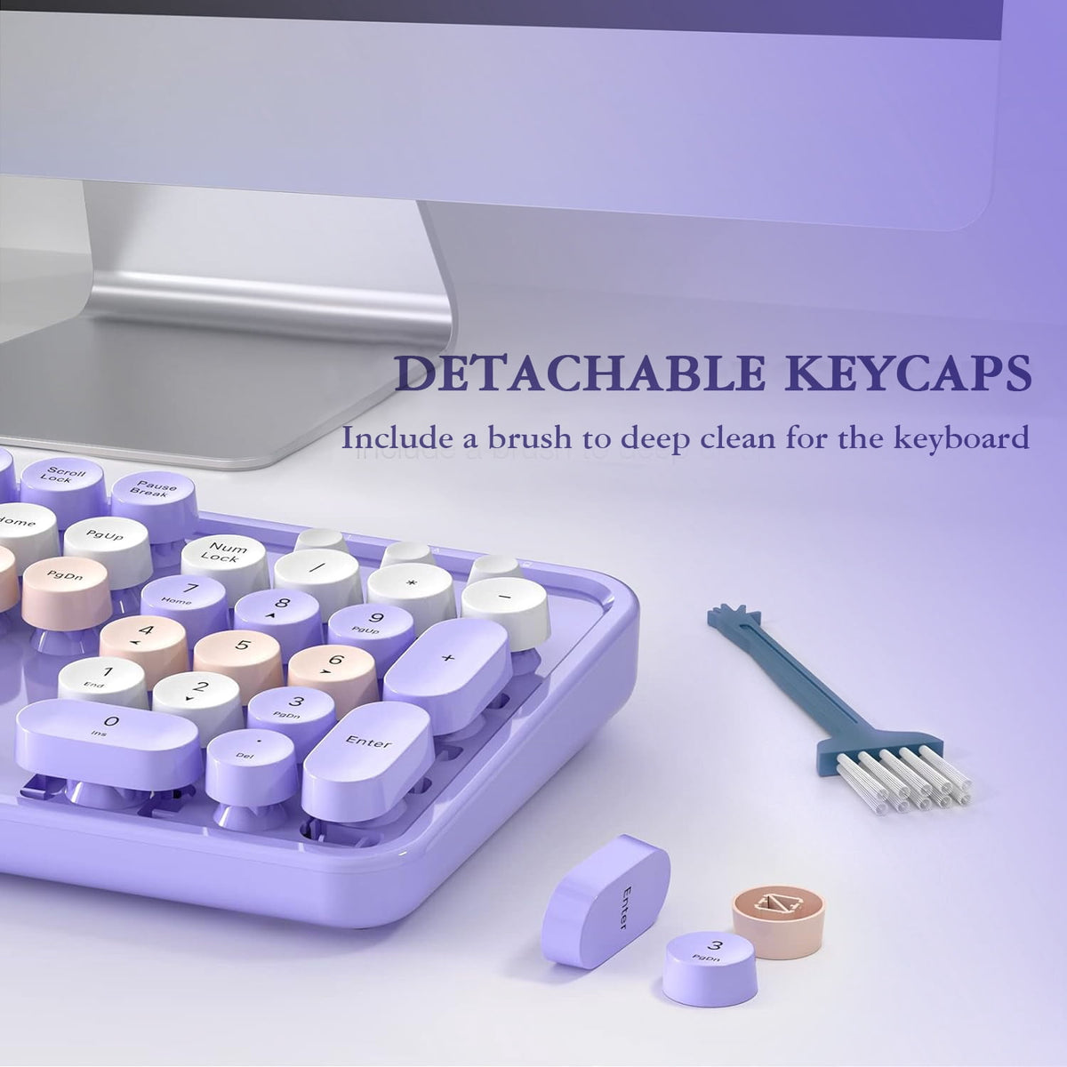 MOFII Wireless Keyboard and Mouse Combo 2.4GHz Retro Full-Size Keyboard with Number Pad and Cute Wireless Mouse for PC Desktop Laptop (Purple)