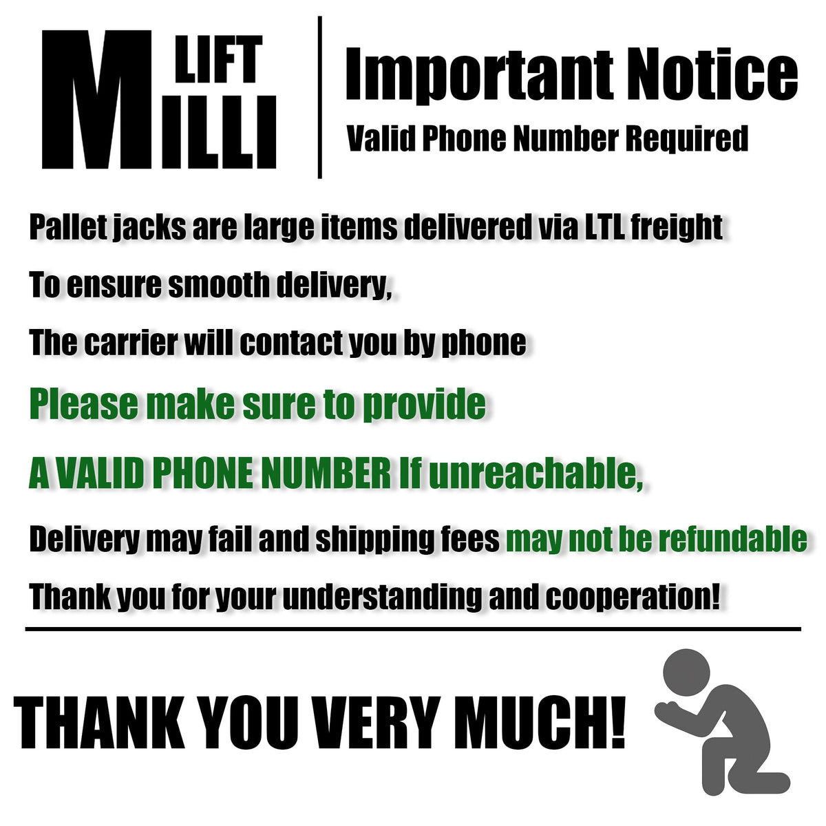 Millilift 3300LB Max Weight Electric Pallet Truck
