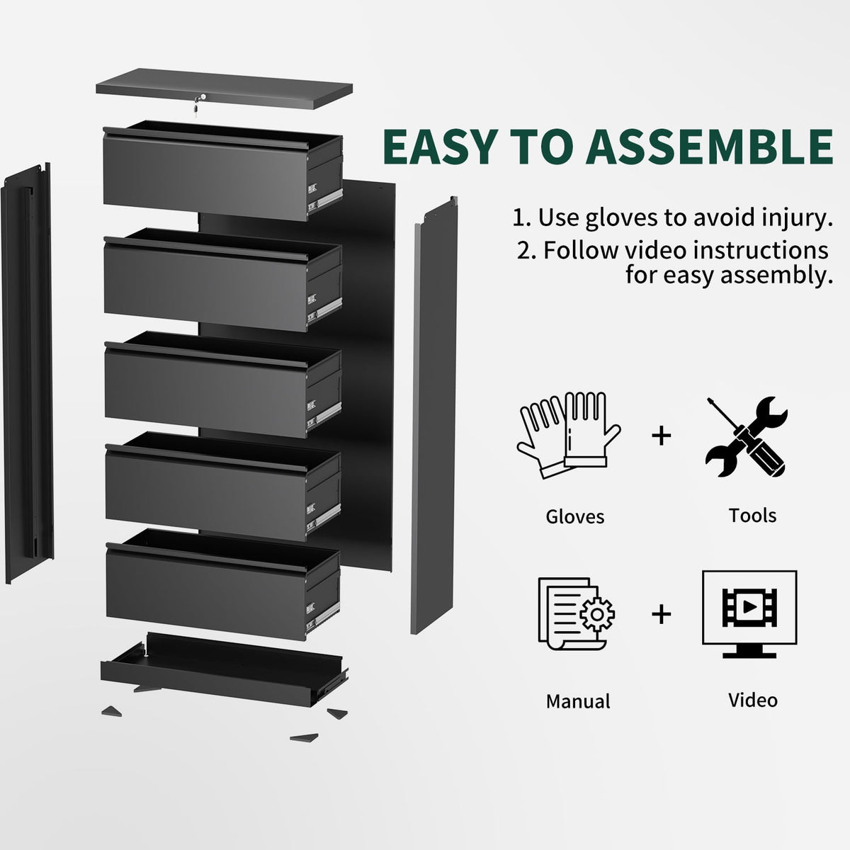 IKIMI 3-Drawer Lateral File Cabinet with Lock, 35.4" Wide Metal Filing Cabinet for Letter/Legal/A4 Files, Black