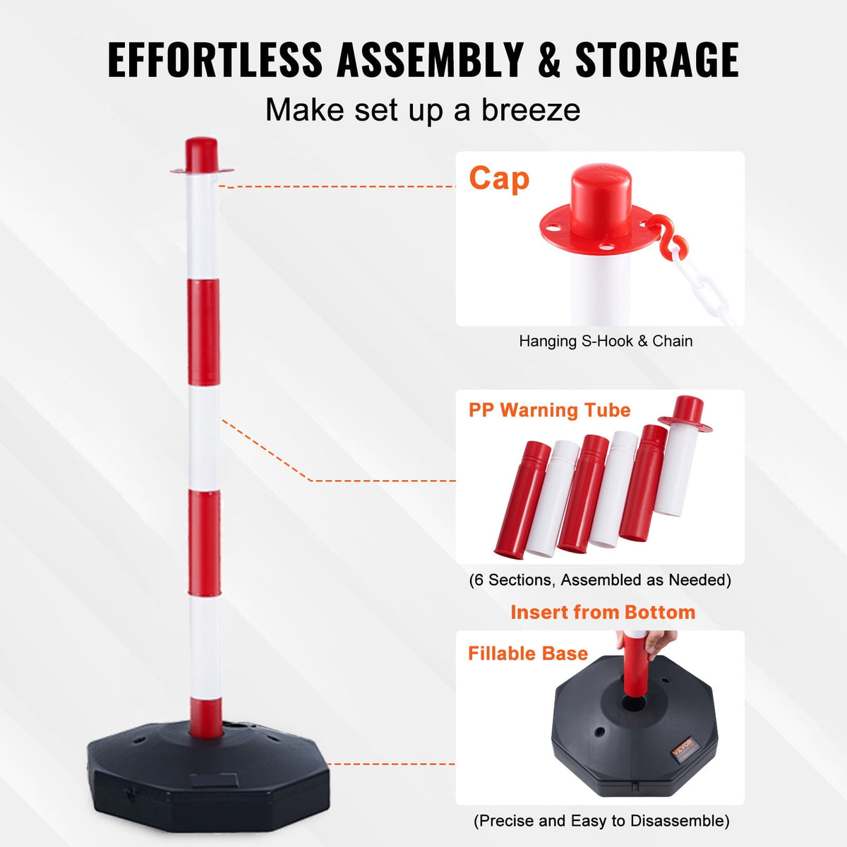 KFFKFF Movable Traffic Guide Post Cones, Set of 4, Safety Traffic Barrier with Loadable Base and 8FT Chain, Suitable for Traffic Regulation, Parking Area, Construction Warning, Roadway Caution
