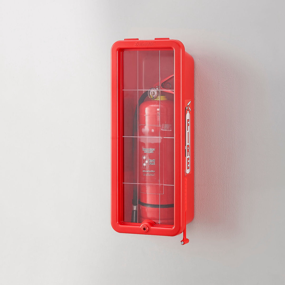 Global Industrial Plastic Fire Extinguisher Cabinet with Window, Fits 10 lbs., Red