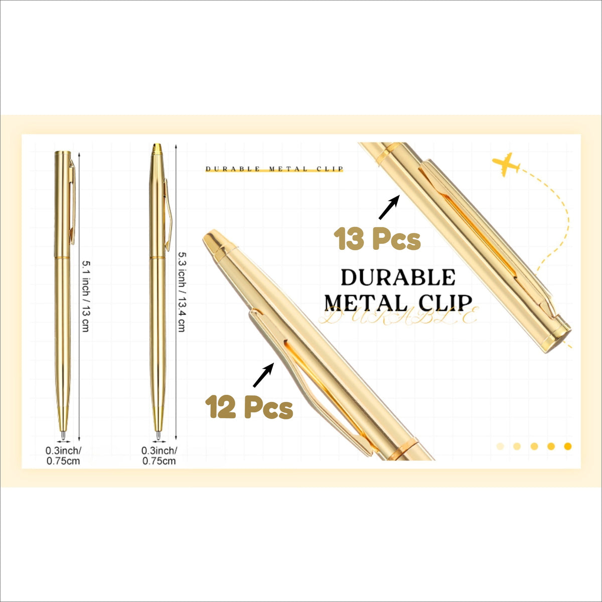 Qianfeng 25 Pack Bulk Gold Pens (2 Styles) Retractable Ballpoint Pens with Black Ink, 1.0mm Tip, Ideal for Wedding Favors and Office Business Use