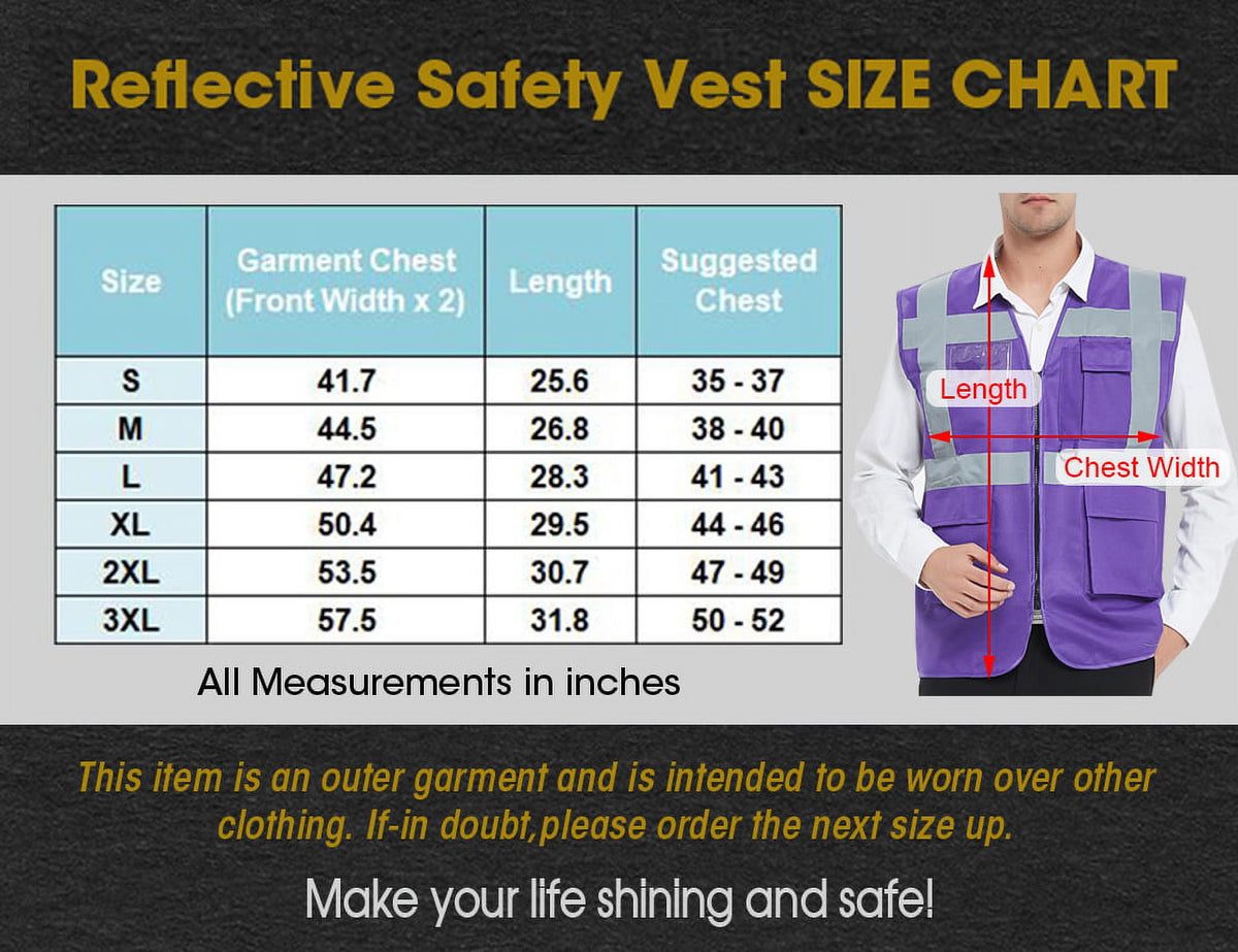 GOGO 5 Pockets High Visibility Safety Vest with Reflective Strips, 10 Pack Working Uniform Vest-Purple-3XL