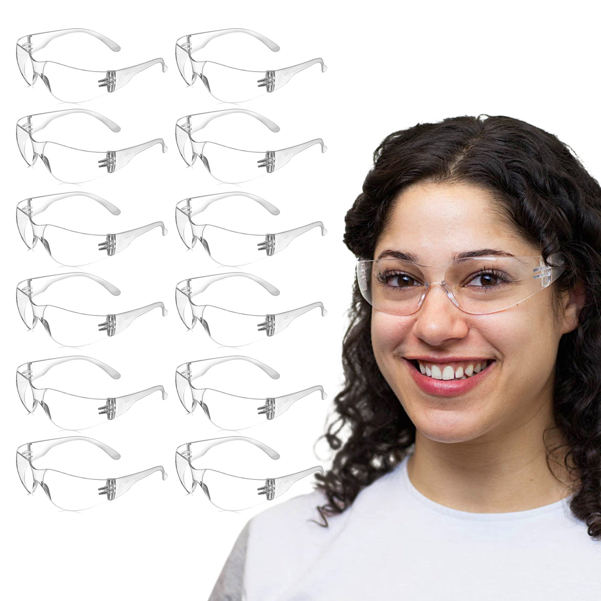Bison Life Clear Safety Glasses, Pack of 12, ANSI Z87.1 Scratch & Impact Resistant, Polycarbonate Lens, One Size, Wrap Around Eyewear