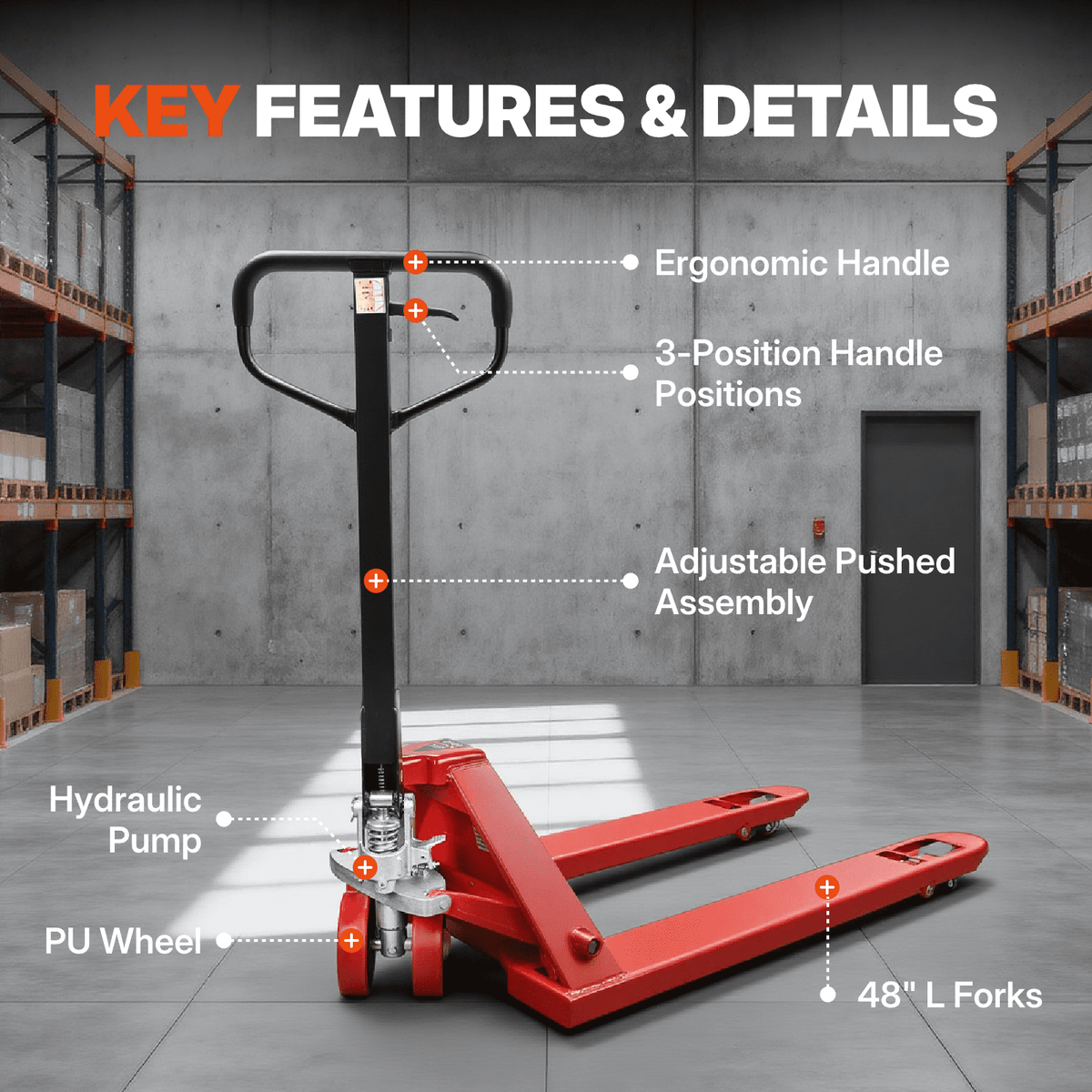 Northsky Standard Manual Pallet Jack, 48" x 27" W , 5500 lbs Capacity, Pallet Truck for Warehouse, Workshop, Manufacturing, Retail