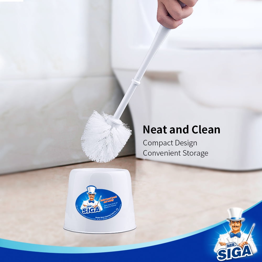 MR.SIGA Toilet Bowl Brush and Caddy, Dia 12cm x 38cm Height,White, Pack of 2