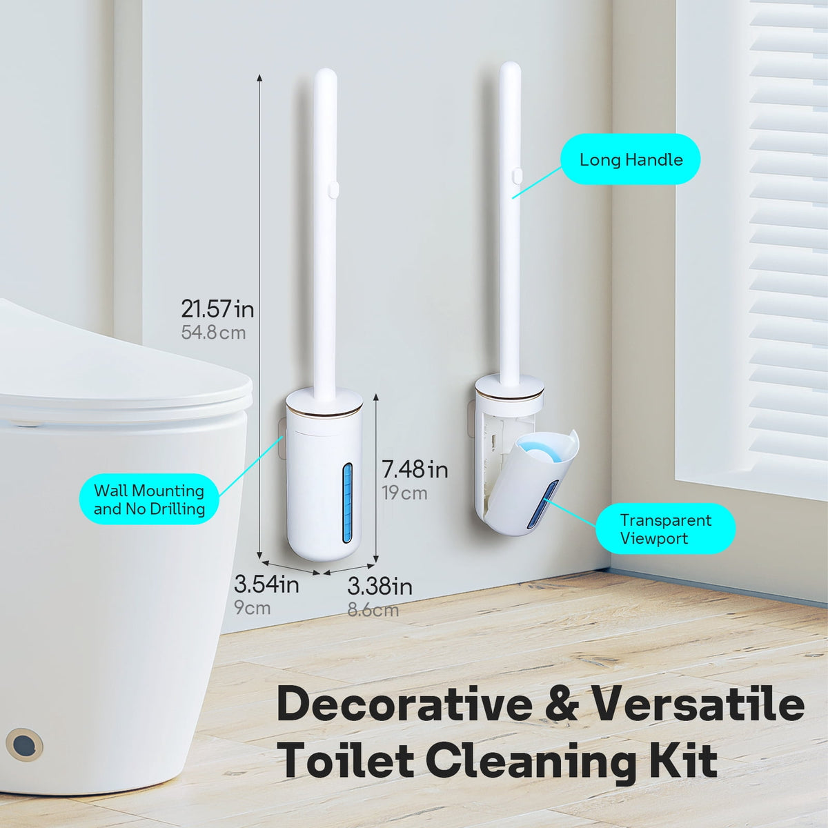 Toilet Bowl Brush，Disposable Toilet Brush with Refill Heads, Wall-Mounted Cleaning System, Storage Caddy, and 24 Scrubbing Pads
