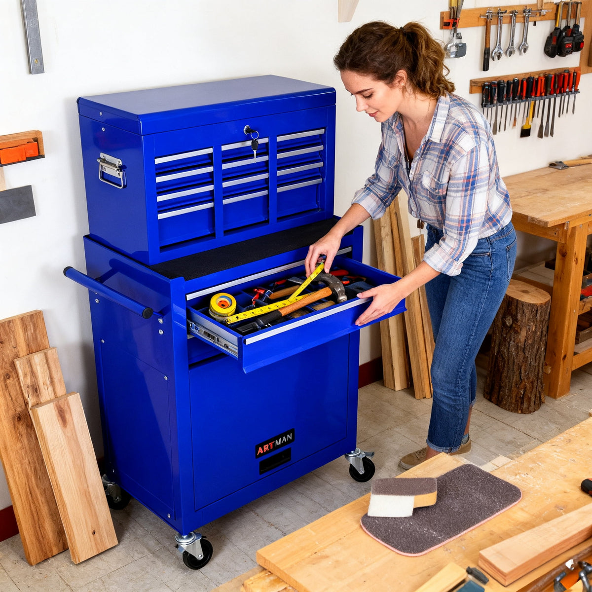 ARTMAN 2-IN-1 Tool Chest,8-Drawer High Capacity Tool Box, Rolling Tool Storage Cabinet with Wheels and Drawers for Garage Workshop Repair Shop