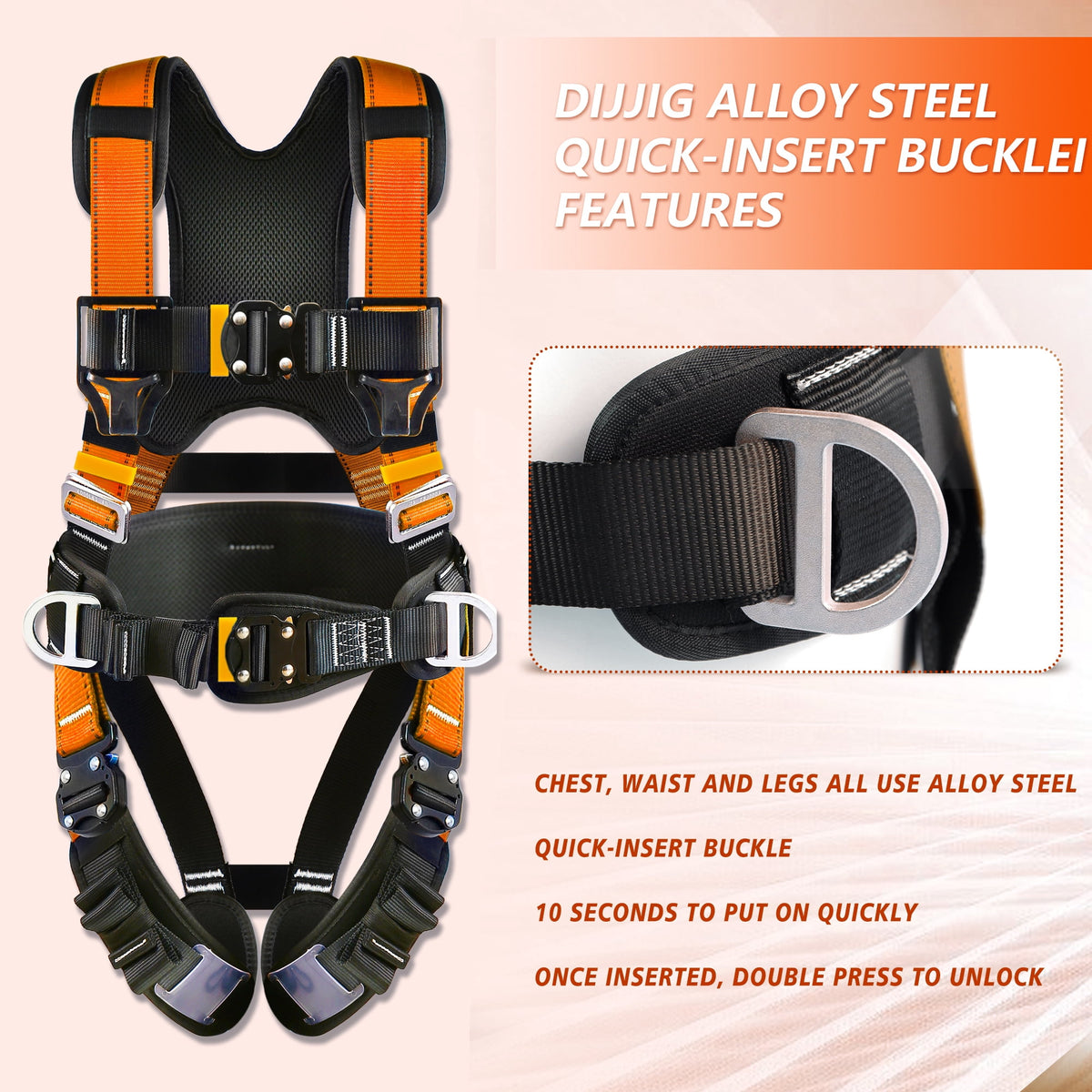 Fall Protection Premium Safety Harness with Shock Absorbing Lanyard, Vented & Padded Shoulder, Legs & Back - Upgrade 4 Quick Buckles