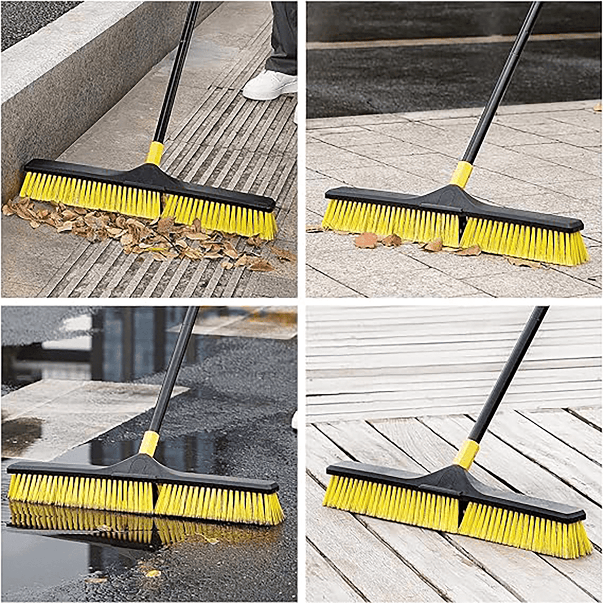 Yocada Heavy Duty Push Broom Brush 24" Wide with 65.3" Iron Pole for Outdoor Indoor Cleaning, Yellow