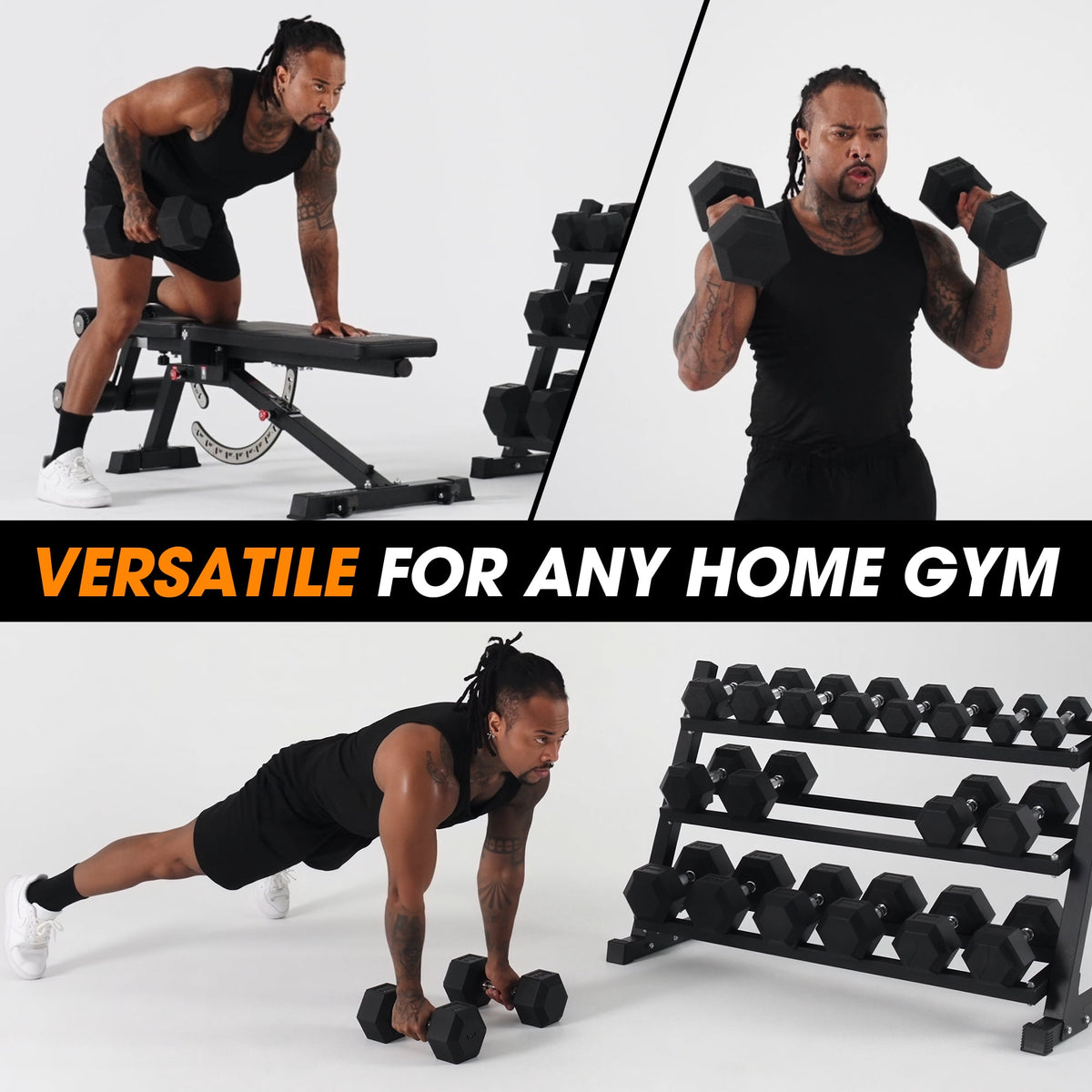 Mikolo Rubber Hex Dumbbell Set with Racks, Options in 550lbs, Strength Training Weight Set Home Gym