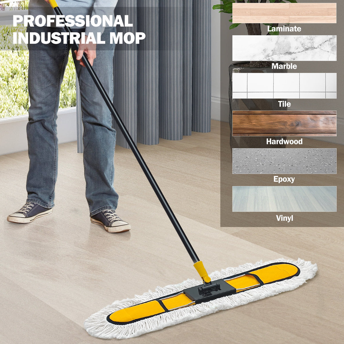 NEWE 24” Commercial Dust Mop for Floor Cleaning , Hardwood, Yellow