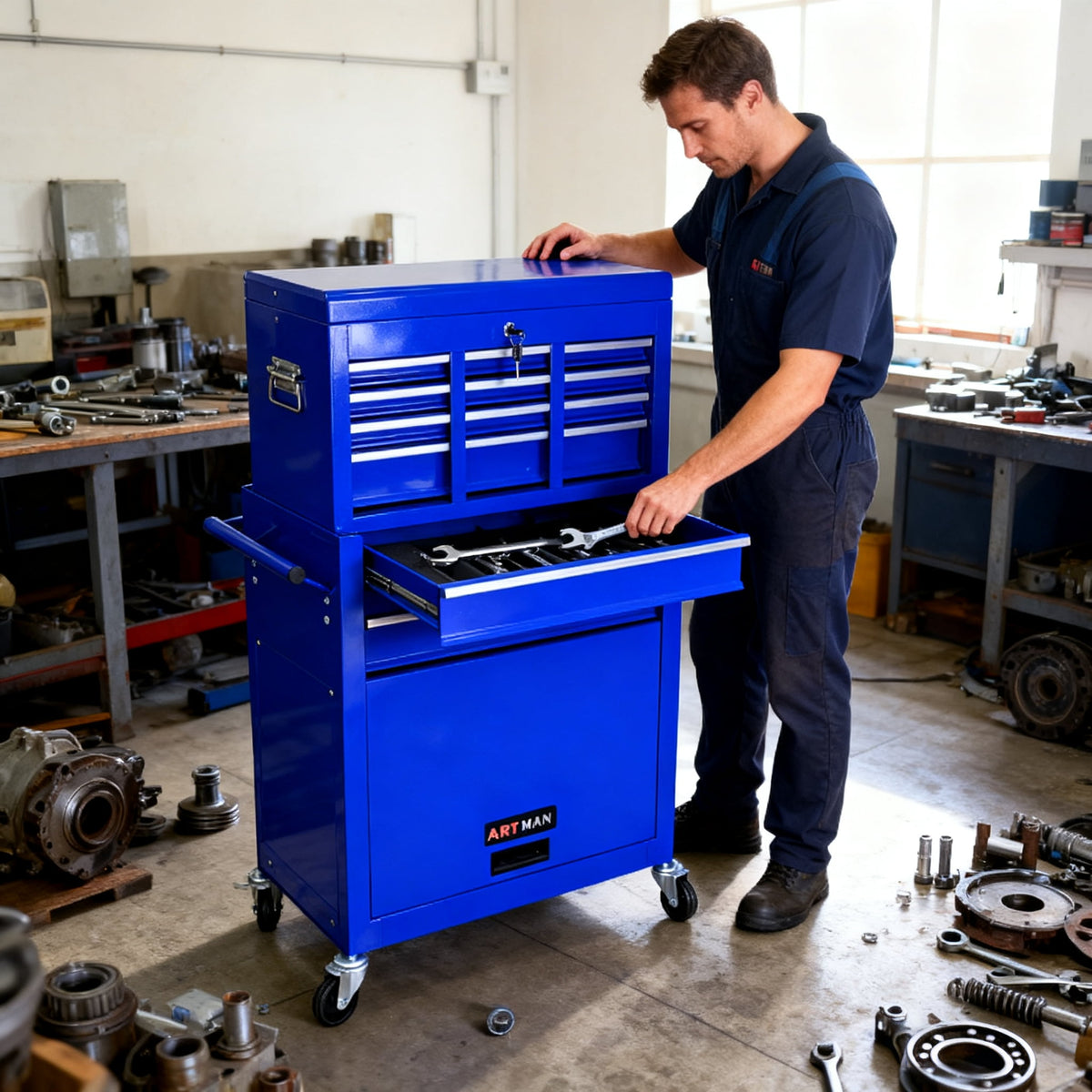 ARTMAN 2-IN-1 Tool Chest,8-Drawer High Capacity Tool Box, Rolling Tool Storage Cabinet with Wheels and Drawers for Garage Workshop Repair Shop