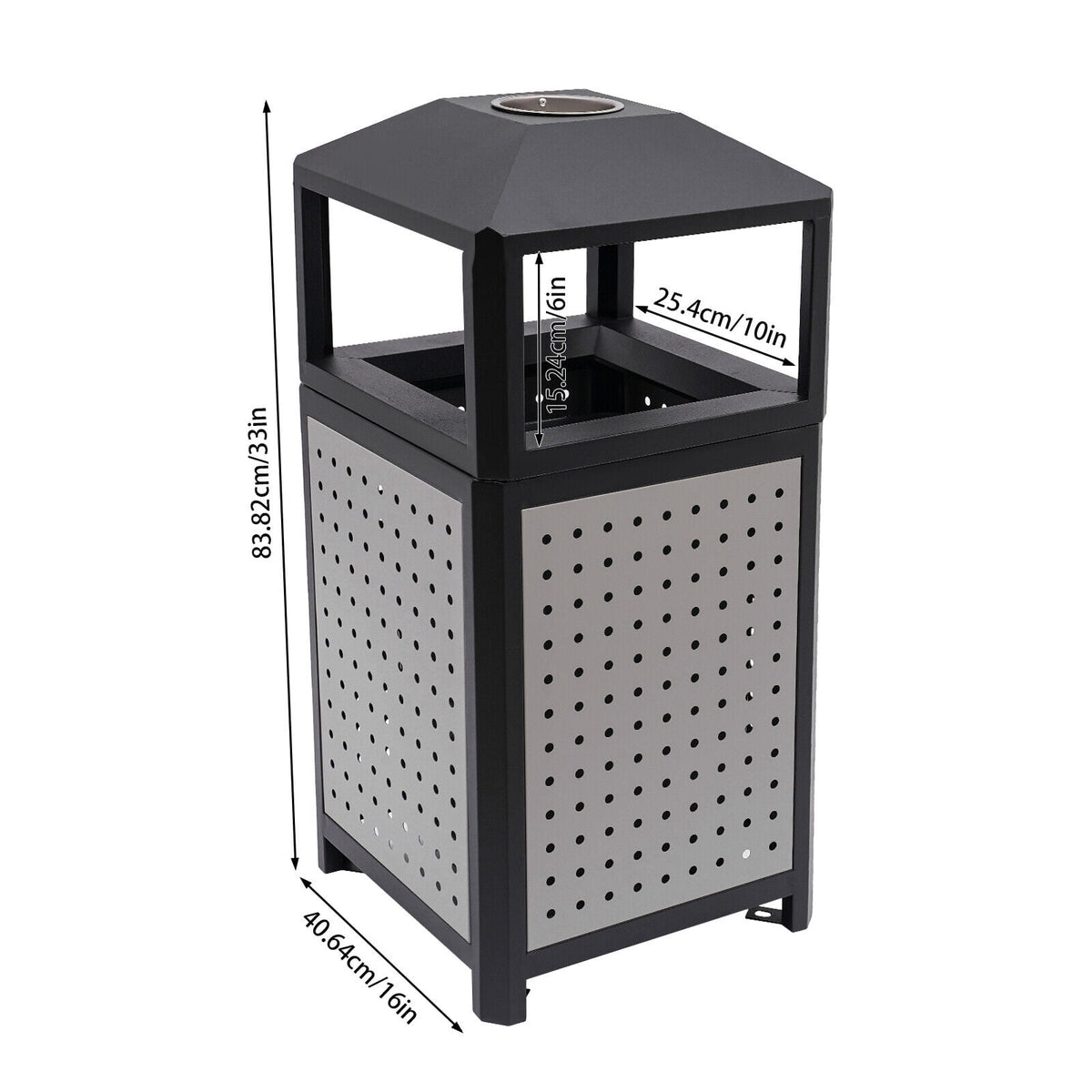 Industrial 15 Gallon Trash Can, Commercial Outdoor Waste Container Galvanized Steel Garbage Can for Indoor Outdoor Use, Grey Trash Receptacle Garbage Enclosure with Ashtray for Kitchen