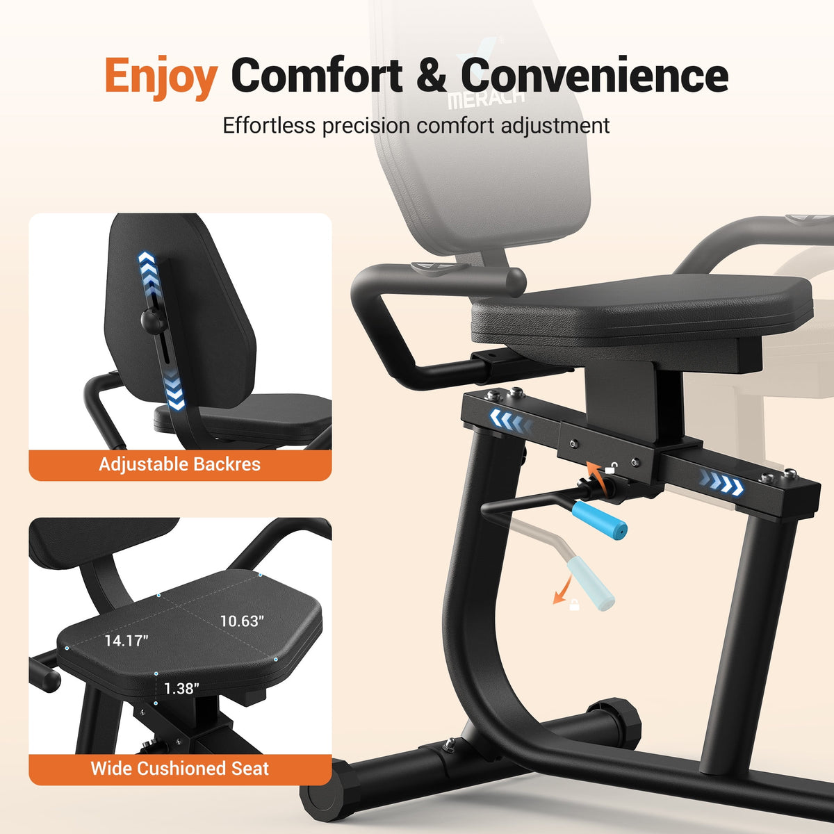 MERACH Exercise Bike, Recumbent Indoor Cycling Bicycle for Home with Smart Bluetooth and Exclusive App Connectivity, LCD, Heart Rate Handle